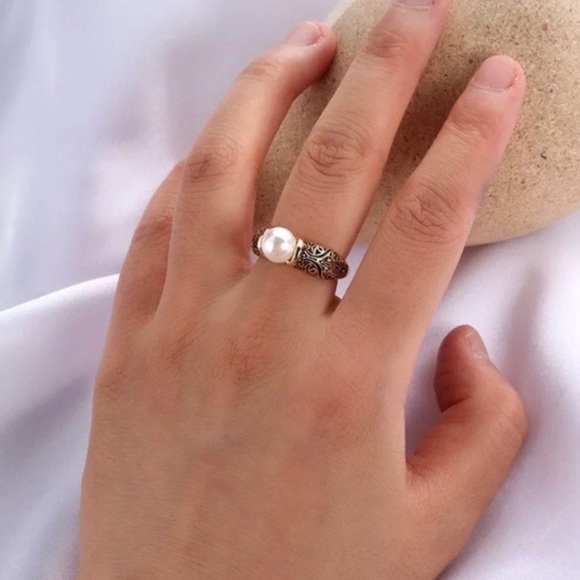 **New 925 Sterling Silver Yellow Gold Pearl Ring - Picture 5 of 7